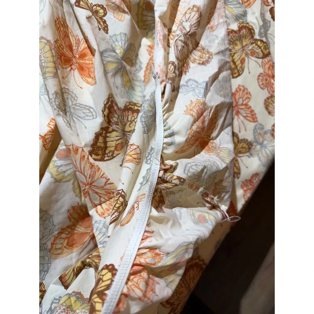 Vintage Burlington Butterfly Fitted Sheet Full Size Percale Orange Yellow 70s